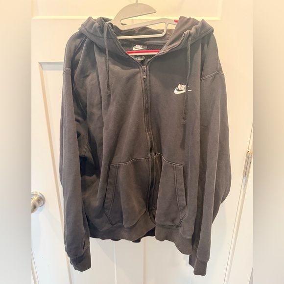 Nike Tops - Nike Black Full Zip Hoodie Fleece Lined Swoosh Logo | XL